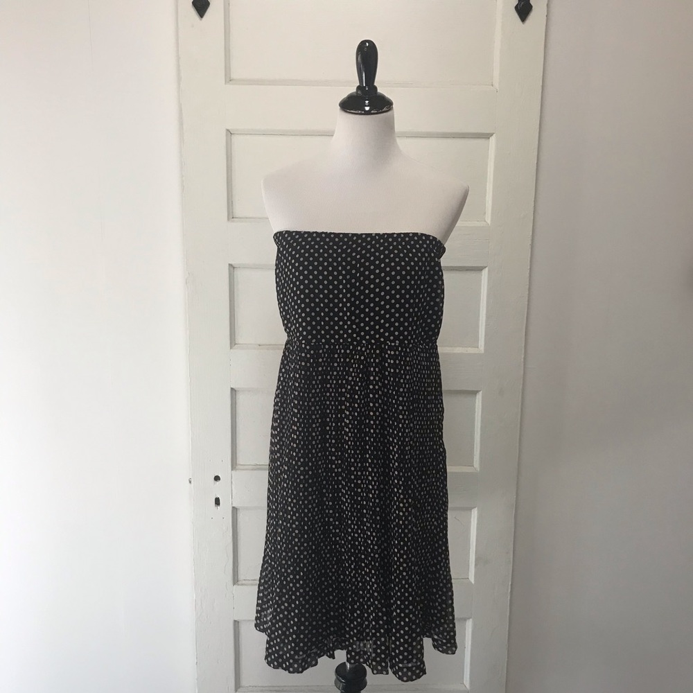 Hazel Black w/ Khaki Polka Dot Strapless Dress